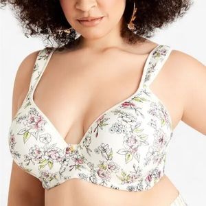 Ashley Stewart Butterfly Bra Plunge Floral Print Double Strap Size 44DDD